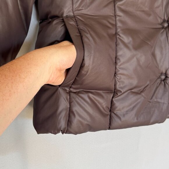 Y2K Gap Chocolate Brown Snap Front  Short Boxy Down Puffer Jacket Size Medium - Picture 4 of 11